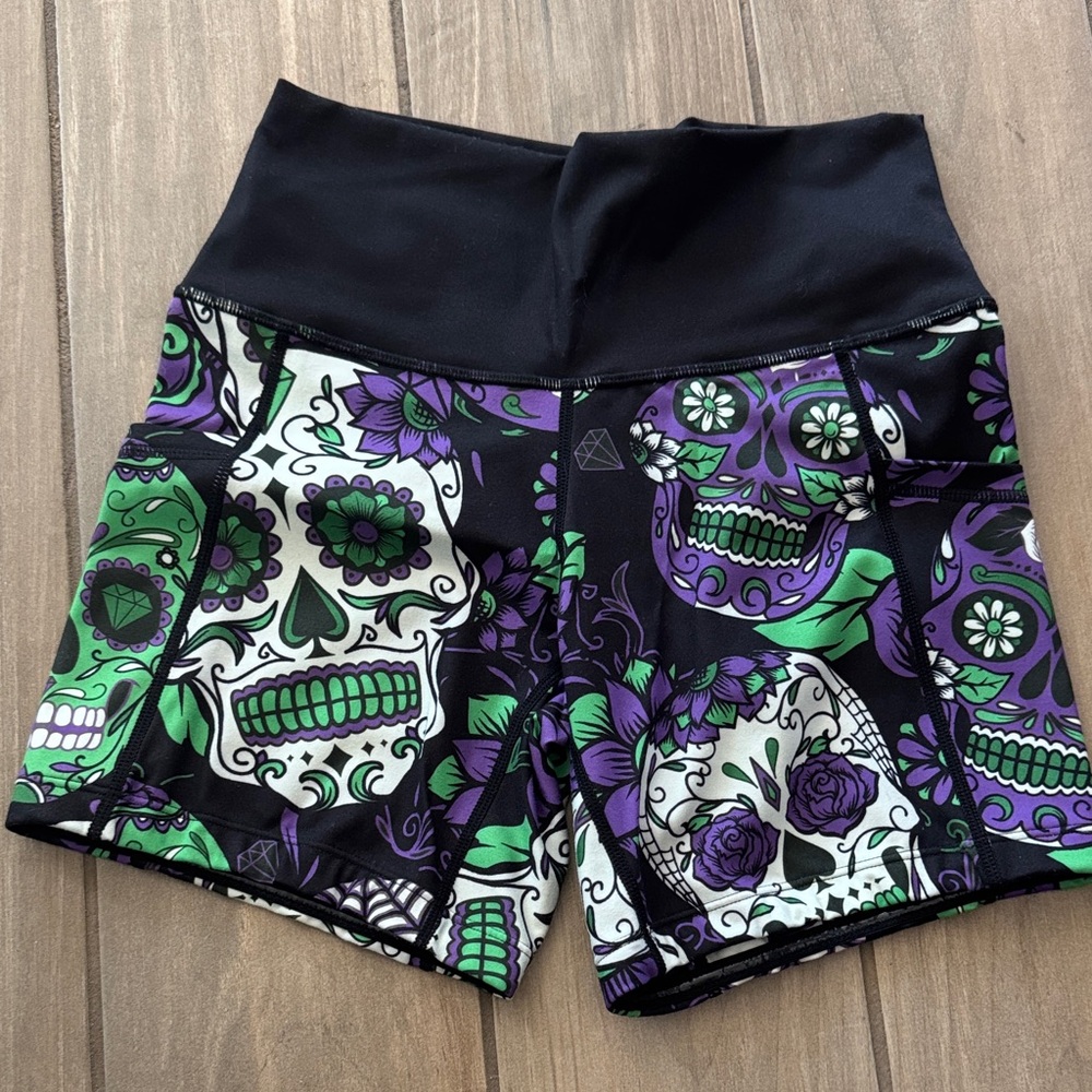Constantly Varied Gear CVG Skull Pattern Athletic Shorts - Black, Green, Purple
